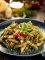 Buckwheat flour penne with spinach and katiki sauce